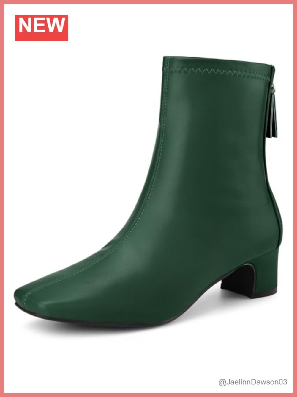 Women's Square Toe Block Heel Ankle Boots Faux Leather Zip Up Booties